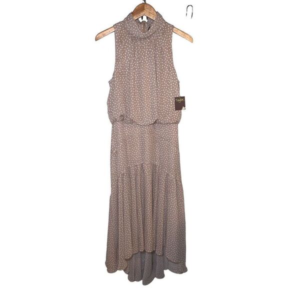 TAYLOR TAN POLKA DOT MOCK NECK MAXI DRESS - Picture 3 of 10